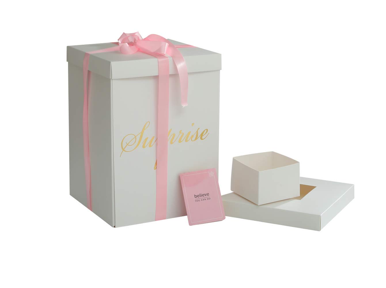 Surprise Explosion Flower Gift Box 10 * 10 * 14 inches- For Marriage Proposal Birthday Party Christmas Any Surprise Event (Without flower) (White (Only box))