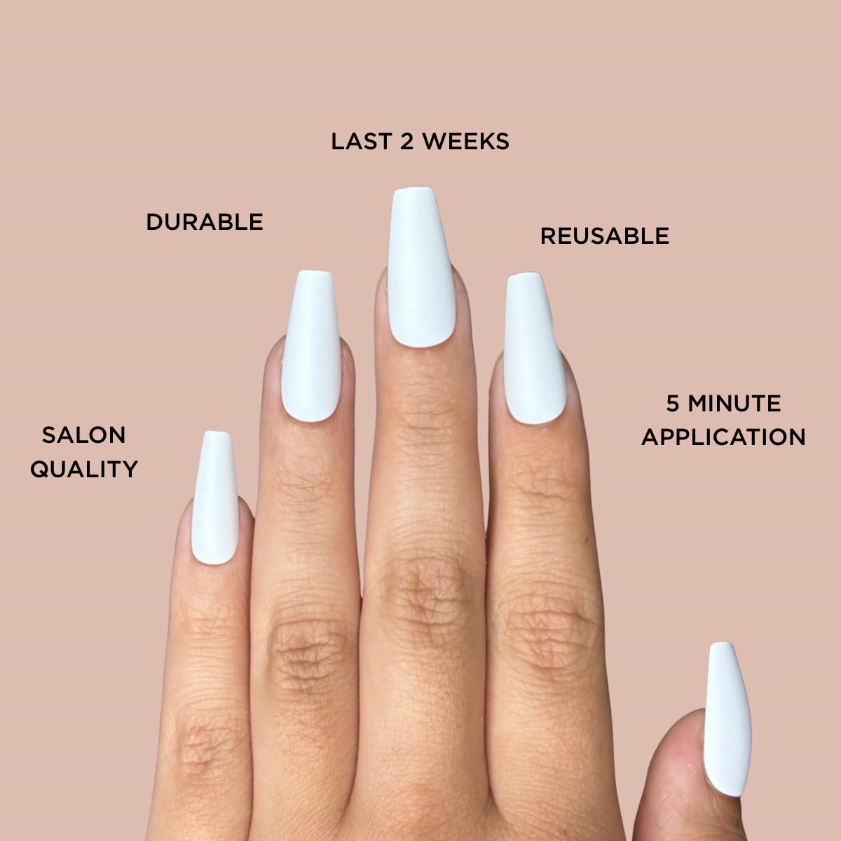 WHITE COFFIN Press-On Nails by Lavaa Beauty | Long Coffin | Matte White Coffin Nails