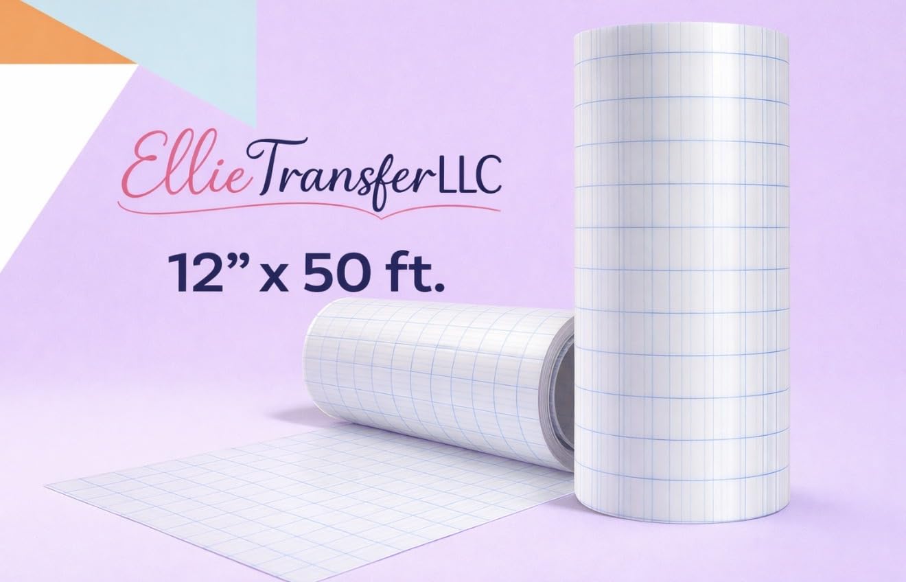 Vinyl Transfer Paper Tape Roll 12" x 50 FT Clear w/Blue Alignment Grid, Application Tape Perfect for Cricut Cameo Silhouette Self Adhesive Oracal for Signs Crafts Stickers Decals