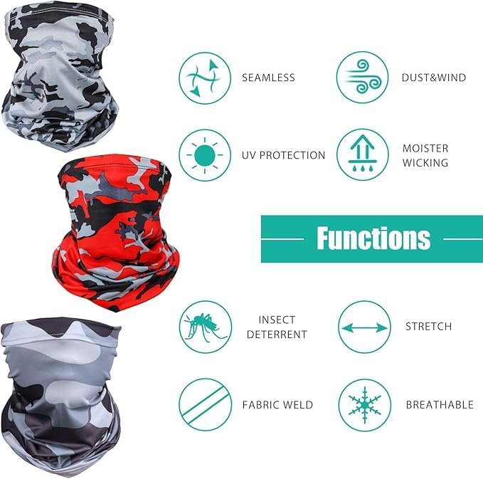Sun Protection Face Mask Neck Gaiter - 9 Pack Breathable UV Protection Scarf for Men & Women, Hiking, Cycling, Fishing