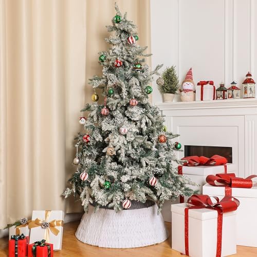 Preboun 28" Boho Christmas Tree Collar White Woven Farmhouse Skirt