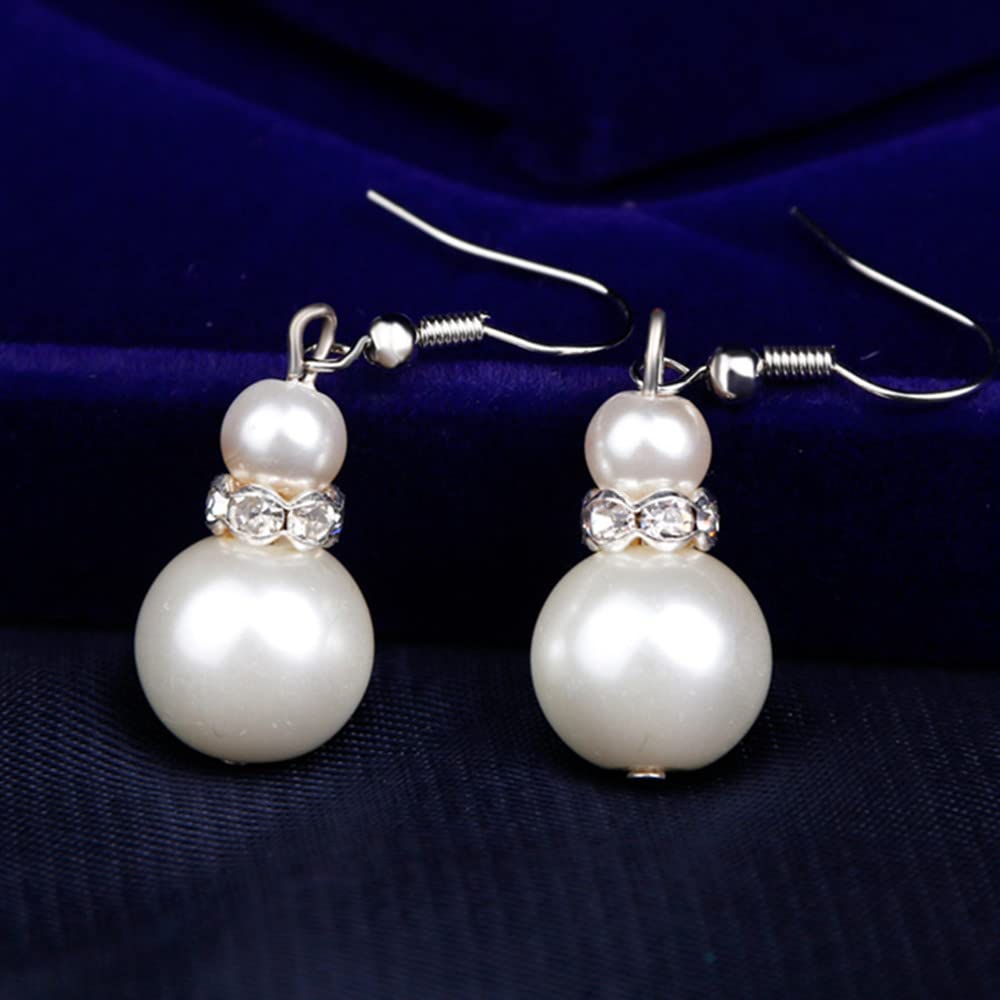 tenghong2021 Fashion Classic Faux Pearl Jewelry Set Necklace Bracelet Earrings for Women Best Gift (White Double Layered)
