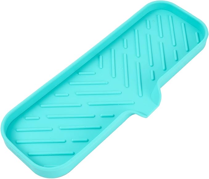 Silicone Bathroom Soap Dishes with Drain Spout-Bathroom and Kitchen Sink Organizer,Sponge Holder,Dish Soap Tray,Perfect for Dispenser,Scrubber,Bottle,Cup on Sink or Counter-Mint 12"×4"