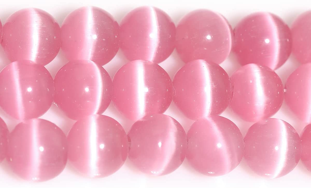 HAAMIIQII 45pcs 8mm Pink Cat Eye Beads Round Loose Gemstone Beads for Jewelry Making Strand 15 Inch