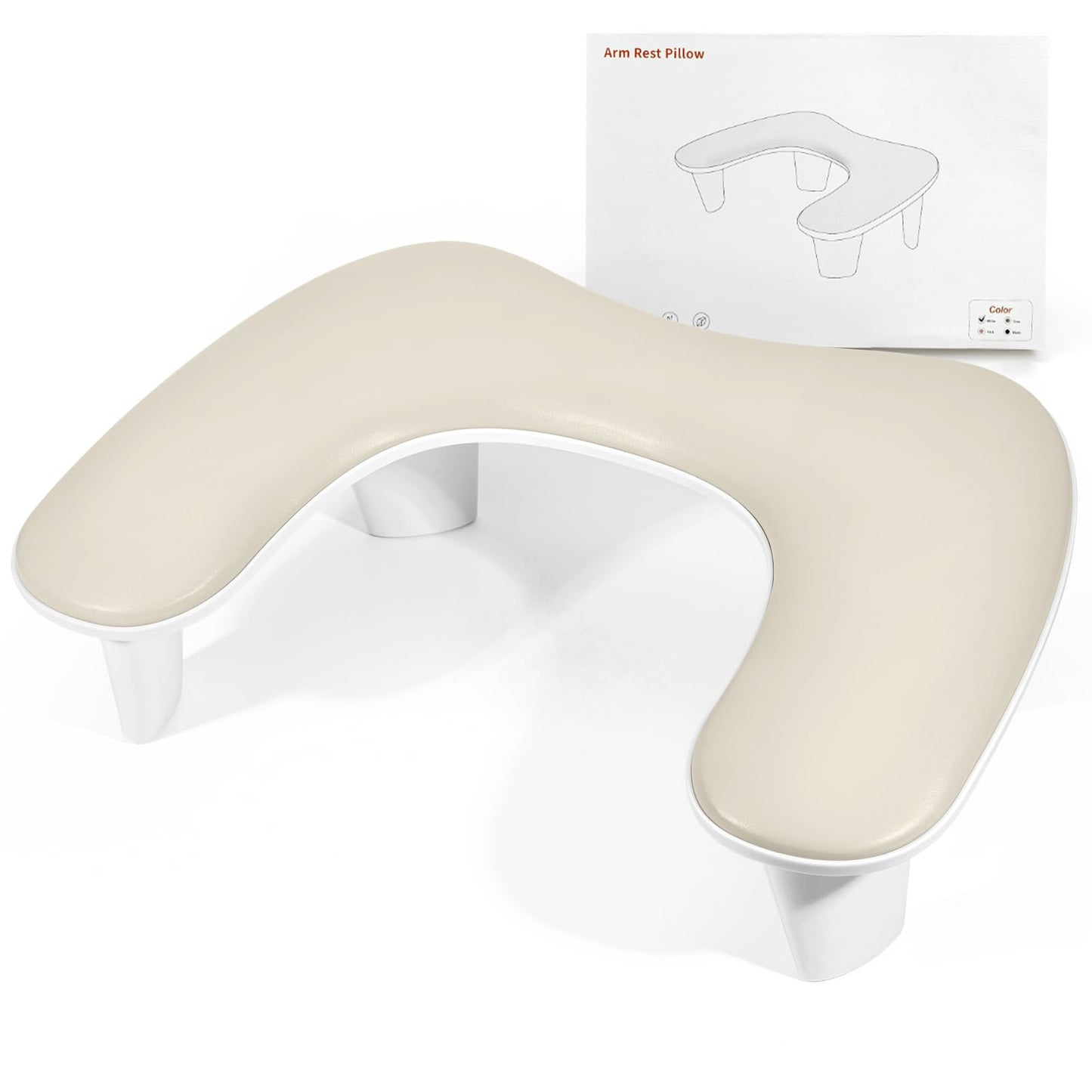 Arm Rest for Nails Tech - U-shaped Manicure Nail Hand Rest Pillow Cushion, Big Microfiber Leather Nail Arm Rest Stand for Acrylic Nail Art Tech (Beige)