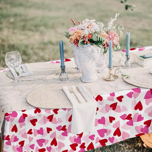 Valentine's Love 3-Pack Tablecloths: Waterproof & Disposable Plastic Covers, 54x108", Romantic Heart-Themed Decorations for Memorable Party Tables - style: heart