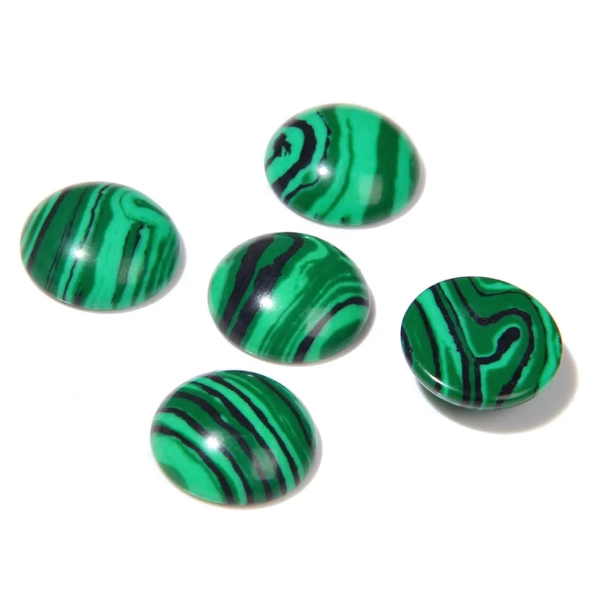20pcs 16mm Natural Stone No Hole Malachite Semicircle Smooth Cabochons Beads Healing Chakra Crystal Stone Bead for Jewelry Making Rings Earrings Necklace Bracelet DIY Crafts
