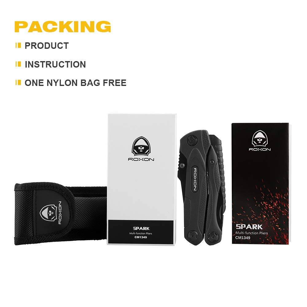 Roxon CM1349 SPARK Multitool Plier, 14-in-1 Multitools Folding Plier, Multipurpose Outdoor Survival Portable Multi Tool Set