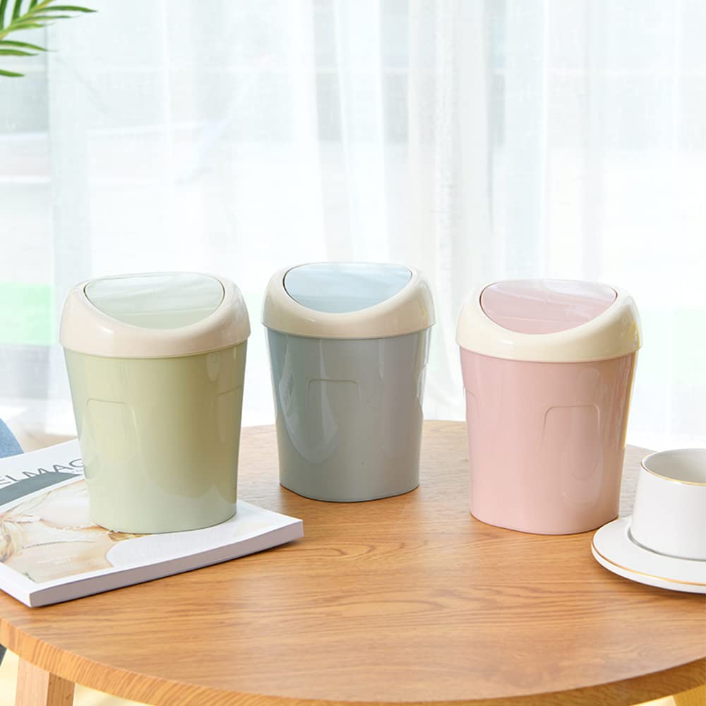 SITAKE Mini Swing Lid Desktop Trash Can, Blue + Green + Pink, Plastic, 3 Colors, 180 Count