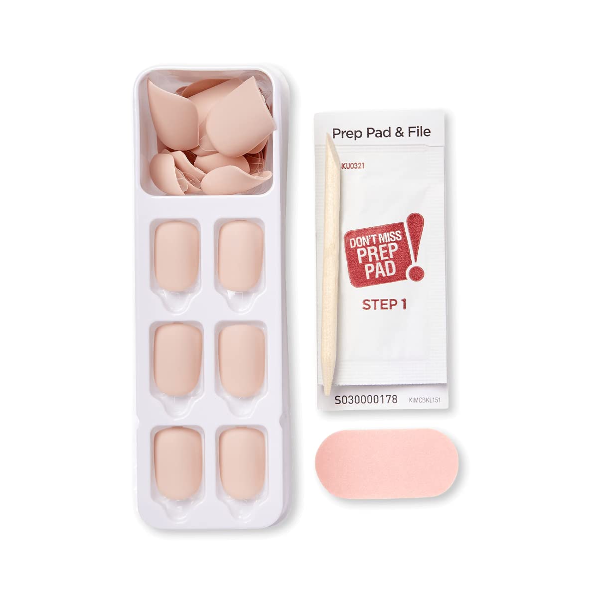 imPRESS KISS Color Press-On Manicure Fake Nails, Perfect Timing - Short Length, Matte, Polish-Free Solid Color Mani, Includes Prep Pad, Mini File, Manicure Stick, and 30 Fake Nails