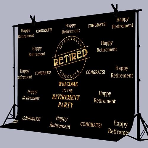 Officially Retired Black Golden Banner Backdrop for Photography, 7x5FT, Happy Retirement Party Background, Photo Booth Studio Props BJMYLU411 - size: vinyl-7x5ft