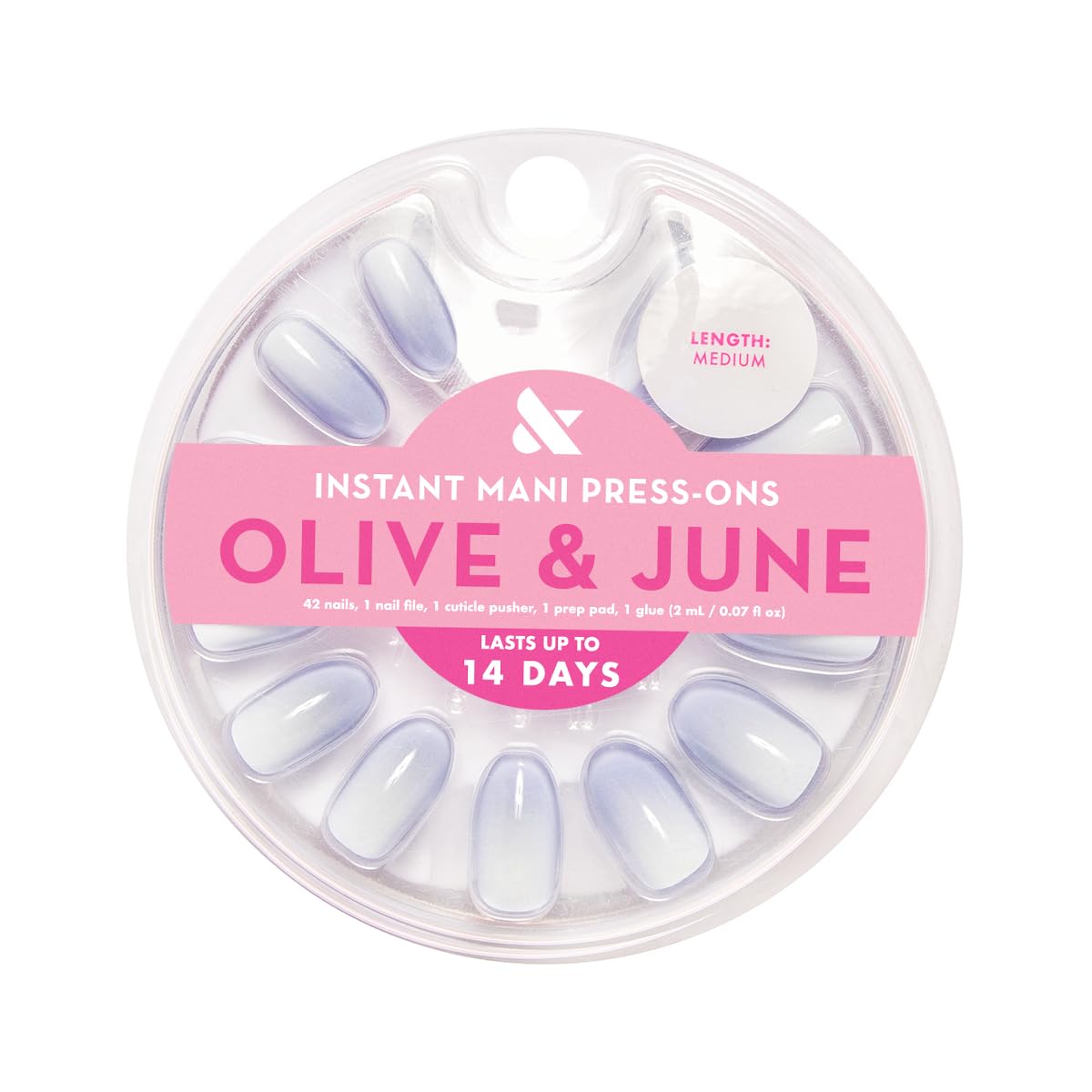Olive & June Instant Mani Press-On Nails (Glue) | 42 Fake Nails, 21 Sizes | Non-Toxic, Long-Lasting Recycled Materials Realistic Look | Spring Flowers & Patterns |Medium, Almond | BP Ombre