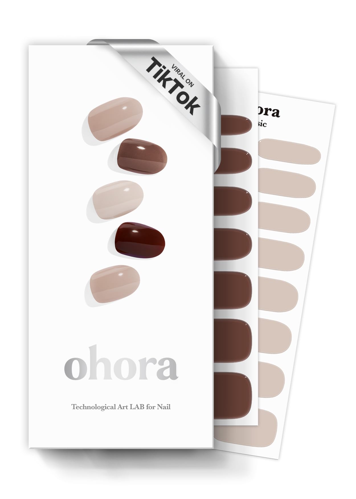 ohora Semi Cured Gel Nail Strips (N Roasting) - Brown, Solid, Works with Any UV/LED Lamps, Salon-Quality, Long Lasting, Easy to Apply & Remove - Includes 2 Prep Pads, Nail File & Wooden Stick