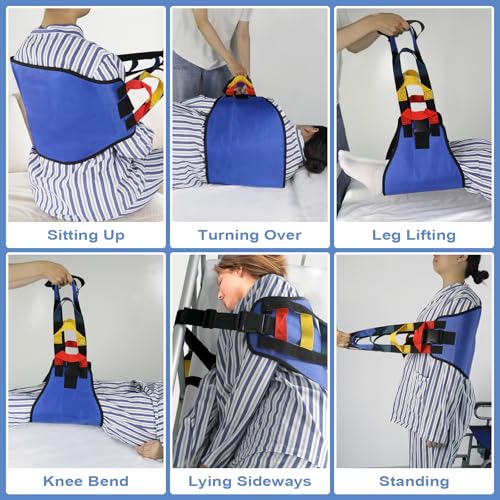 Transfer Belt Transfer Sling - Padded Gait Belt - Heavy Duty Patient Lift, Mobility Standing and Lifting Aid for Disabled, Elderly, Injured - Safely Move from Bed and Wheelchair (Blue) - color: Blue 1
