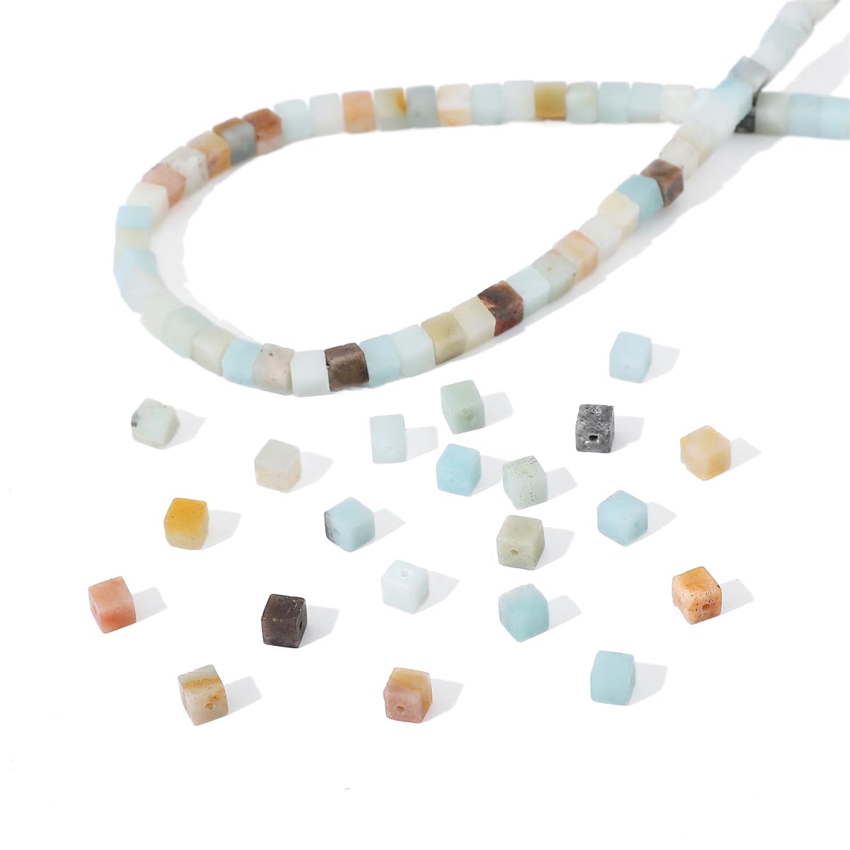 BEADIA Natural Amazonite Square Stone Beads 4x4mm 85pcs Cube Loose Semi Gemstone Beads for Jewelry Making Design