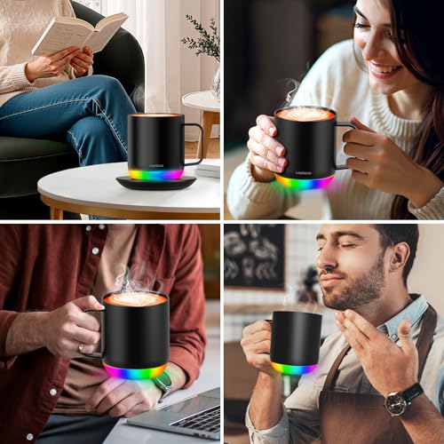 Vsitoo S6 Plus Smart Coffee Mug, 12oz,Temperature Controlled Mug & Electric Coffee Mug with Music Sync Lights，Auto-Sensing AI Heats Drinks to 120-150°F Hands-Free. Ideal for Home/Office/Gifts - Black - color: Black