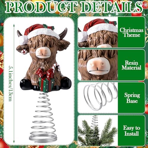 Gejoy Christmas Highland Cow Miniature Tree Topper Ornaments 5.1 Inches Mini Resin Cattle Tree Top Decorations for Rustic Home Farmhouse Holiday Accents Party Decor, Thanksgiving Xmas Gift Ideals