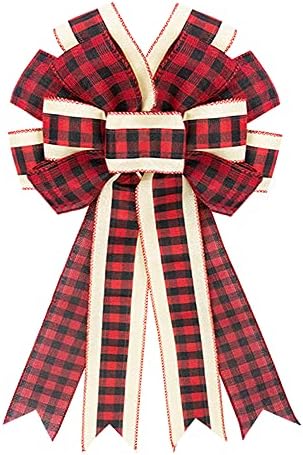 Hying Large Christmas Bow for Wreath, Christmas Wreath Bow Red Black Buffalo Plaid Bows for Front Door Indoor Outdoor Wall Tree Decoration Supplies Ornament