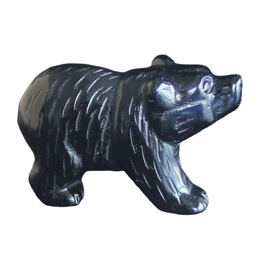 HLbshi Hand Carved Gemstone Crystal Bear Figurine Animal Statue Carving Office Home Decor Collections 2'' (Black Obsidian)