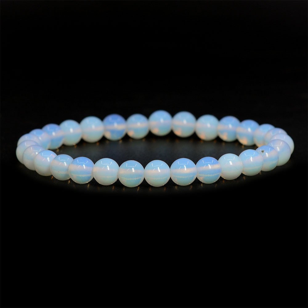 Justinstones Synthetic Opalite Moonstone Glass 6mm Round Beads Stretch Bracelet 6.5 Inch