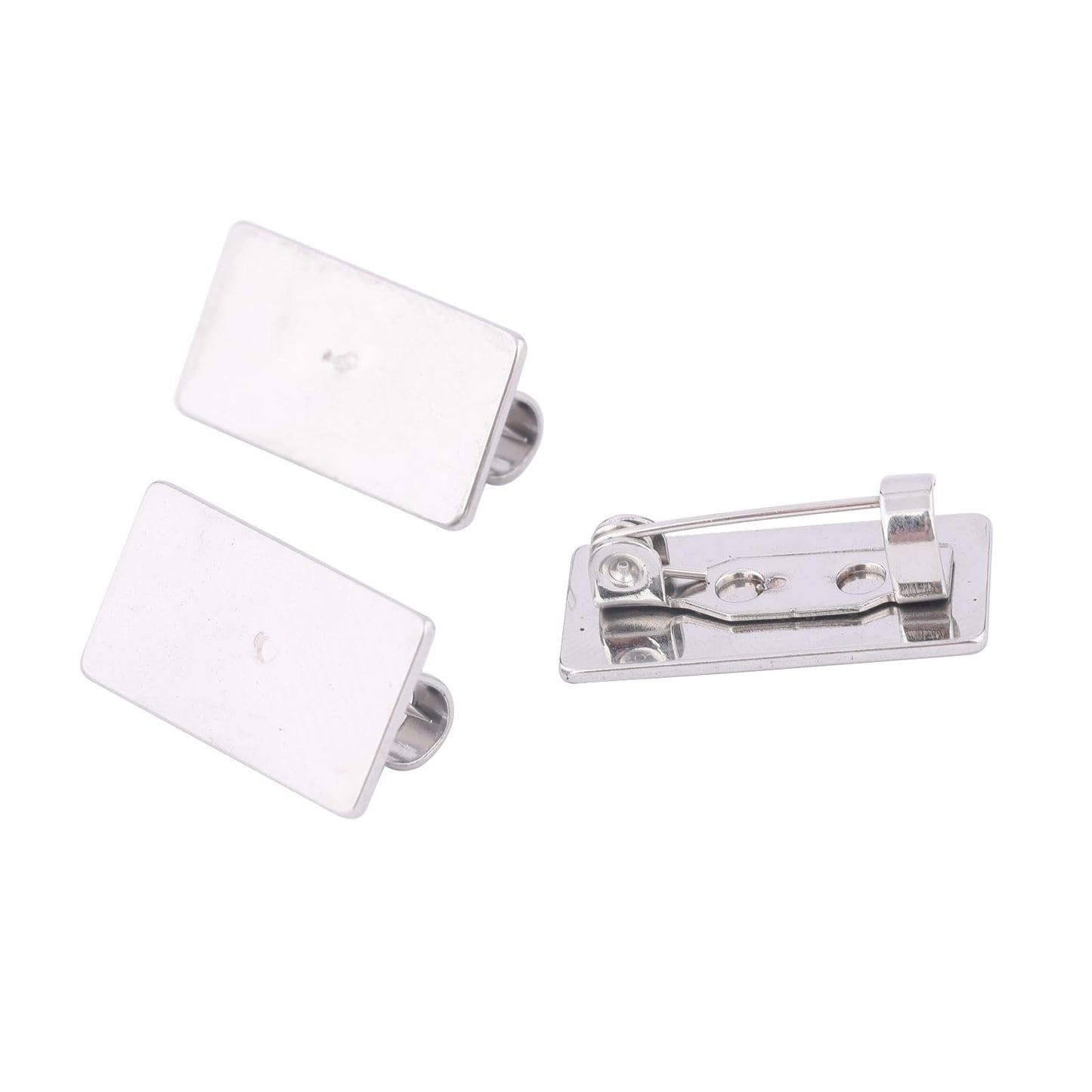 Reidgaller 50pcs Stainless Steel 10x20mm Rectangle Pad Brooch Pin Base Blanks DIY Bezel Brooch Tray for Jewelry Making Supplies