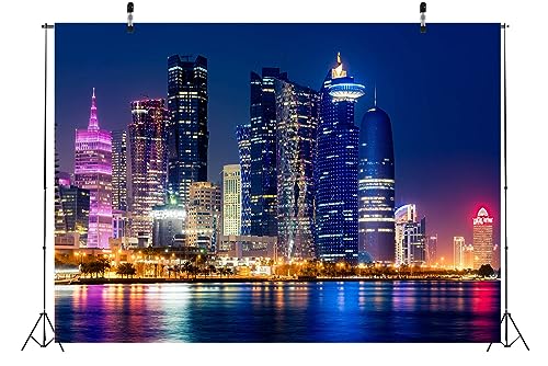 BELECO 10x6.5ft Fabric City Night Backdrop Modern Luxury Buildings Skyline and Skyscrapers Urban Cityscape Background Backdrop Home Decor Photo Booth Studio Props - size: 10x6.5FT