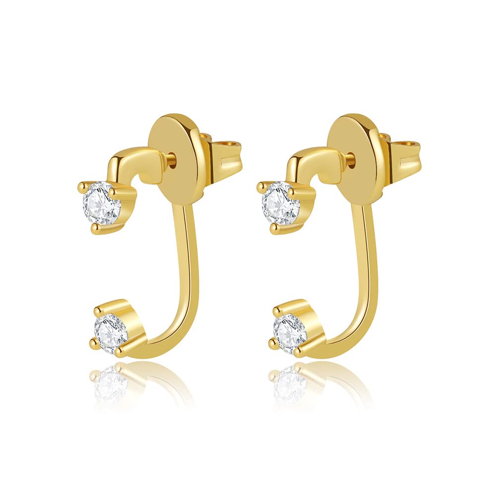 Obidos 14K Gold Plated Cubic Zirconia Ear Jacket Statement Earrings for Women | Front & Back Stud Earring Jackets