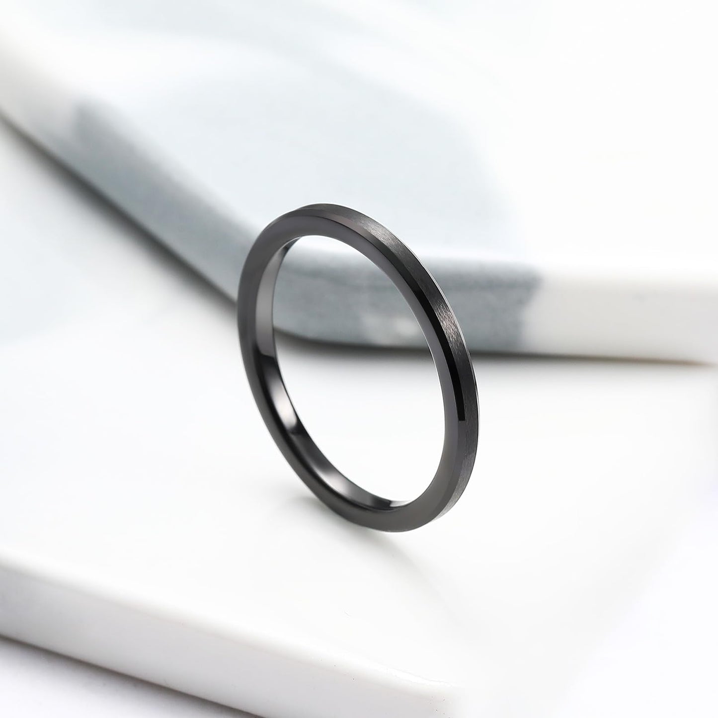 King Will 2mm Black Tungsten Men's Wedding Band - Brushed Matte Finish, Beveled Polished Edge, Comfort Fit Size 11