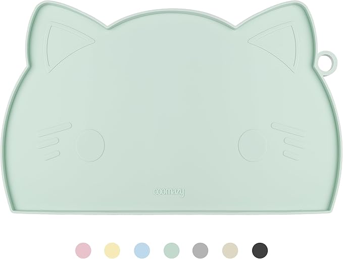 Coomazy Cat Food & Water Mat Thicker Non-Slip Silicone Mat with Raised Edge