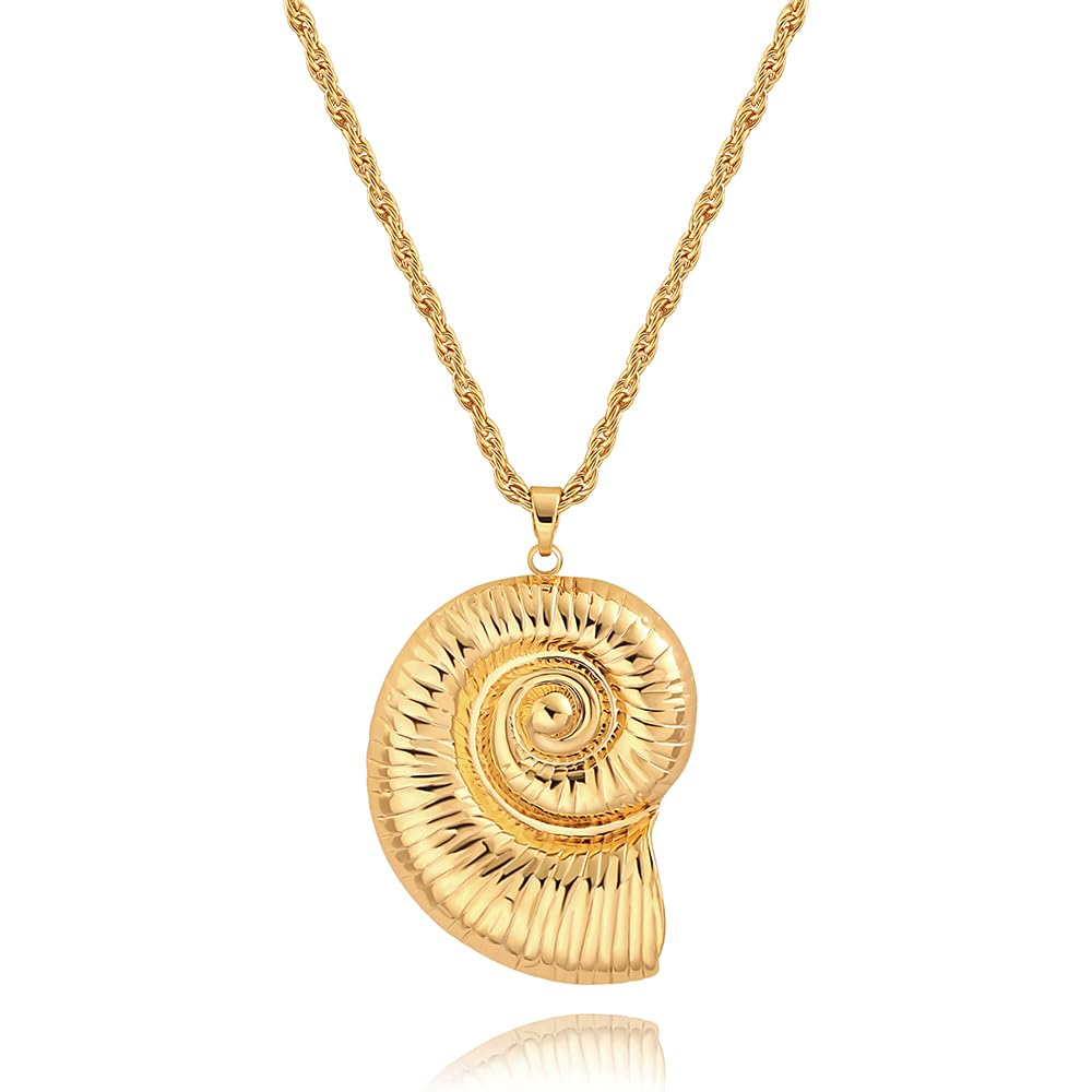 CANEVINKA 18K Gold Plated Conch Pendant Necklace for Women Boho Sea Shell Necklace Beach Mermaid Jewelry