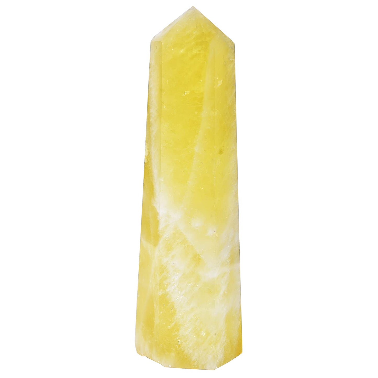 AMOYSTONE Large Crystal Obelisk Tower Lemon Quartz Point Wand 6 Faceted Reiki Meditation Therapy 1.1-1.7 LBS