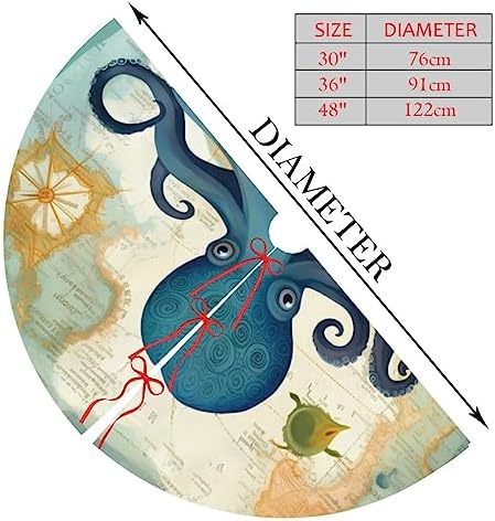 Ocean World Sea Octopus Christmas Tree Skirts 30", Xmas Tree Cloth Mats Trees Skirts for Decor Gift, Home Decoration