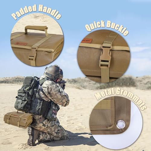 IC ICLOVER Shooting Mat, Tactical Prone Padded Shooting Mats, with 2 Pockets & Molle Webbings & Bipod Holder, Extra Large Non-Slip Waterproof Foldable Pad Blanket for Long Range Rifle Shooting Hunting