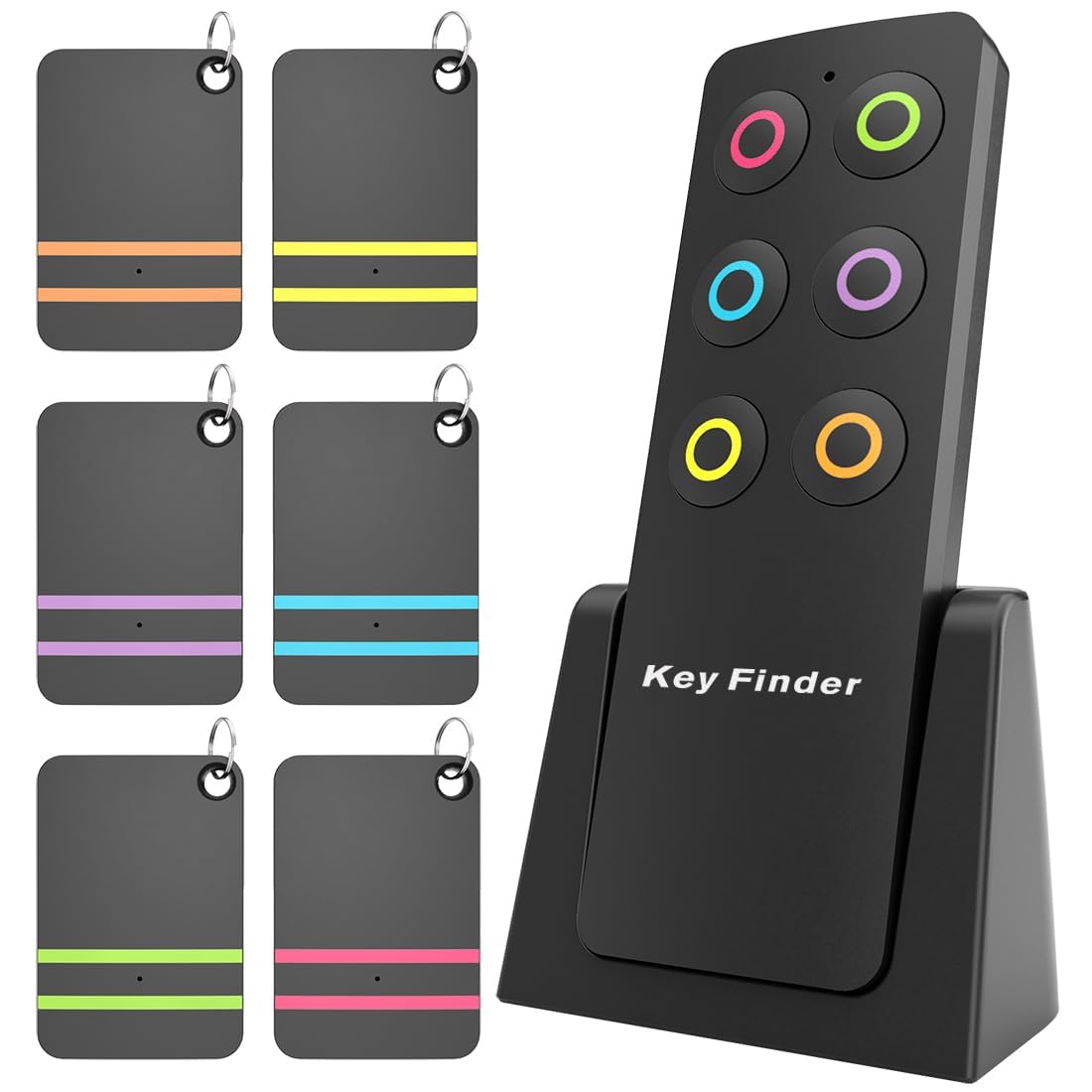 High-Volume Key Finder and Item Locator with RF Technology: 85dB+ Sound, 131ft Range, Wireless Remote Control, 6Receivers with Rings for Wallet, Keys, Pets and More