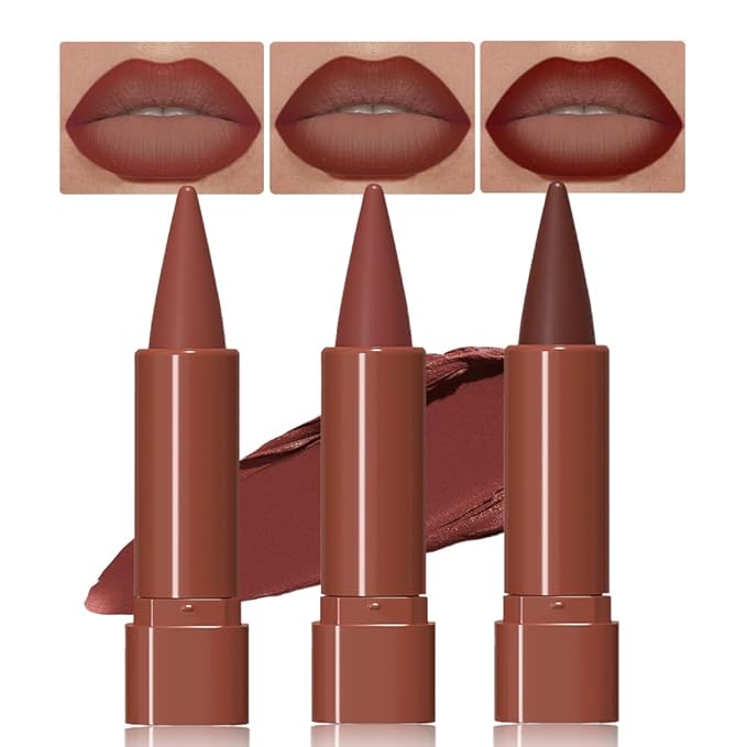 3Pcs Gradient Matte Lipstick Crayon Lip Liner pencil, Flawless Contour Gradual Ombre Effect lip Pencil, for Women Long Lasting Waterproof Smudge Proof Lipstick Pencil 02#+03#+08#