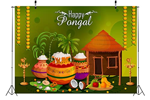 BELECO 9x6ft Fabric Happy Pongal Backdrop Indian Holiday Harvest Photography Background Holiday Celebration Party Decoration Banner Supplies Studio Photo Booth Video Shoot Props - size: 9x6FT