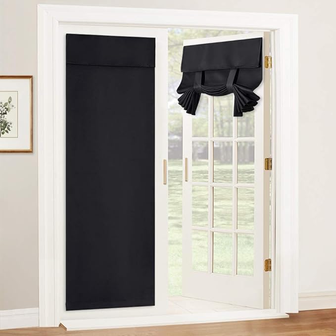 RYB HOME Blackout Door Curtain - Privacy Thermal Insulated Front/Tricia/Patio French Door Glass Window Curtains for Living Room Dining, W36 x L69 inch, 1 Panel, Black