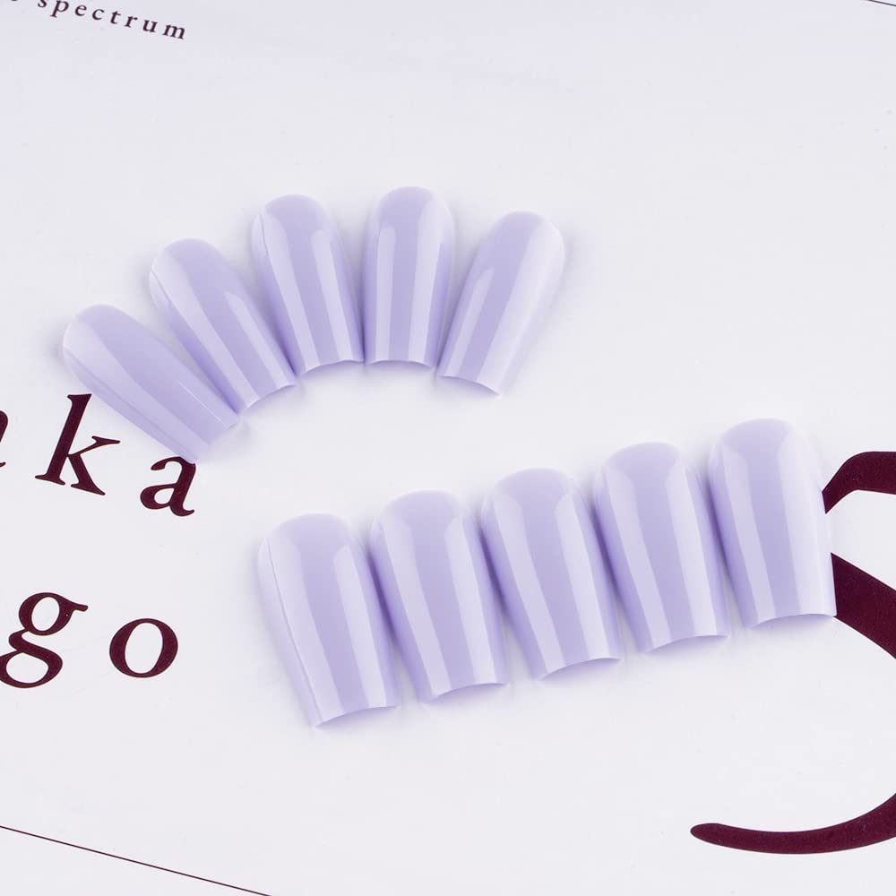 Lilac Press On Nails Medium Long Square, Xcreando Medium Coffin Nails Acrylic Press ons Glue on Nails Long Length, Solid Color Fake Nail for Women, Natural Thick Artificial Nail Stick on, Lavender