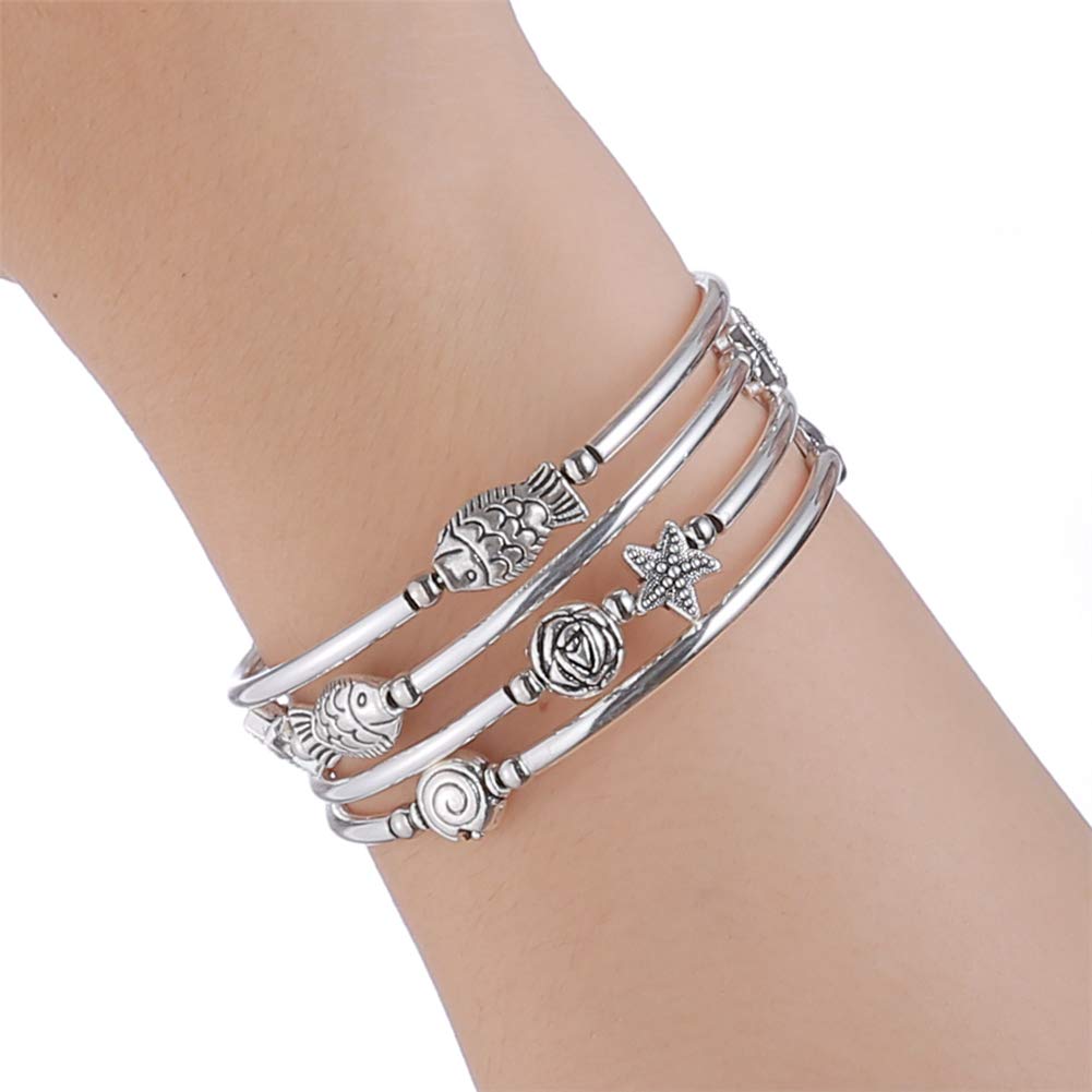 BULINLIN Layered Wrap Bangle Turquoise Bracelet - Bead Bracelet with Natural Agate Stone, Gifts For Women (05-Metal)