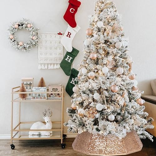 Blissun Sparkling Champagne Gold Christmas Tree Collar – Color Shifts with Light – 25.2″ Bottom / 14.9″ Top Foldable Base Cover