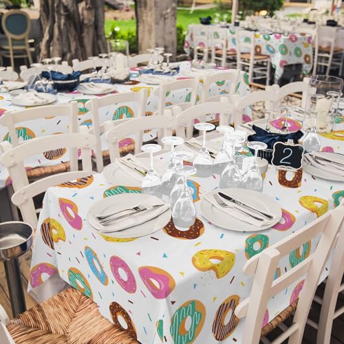 Gatherfun Donut Party Supplies: 2-Pack Donut Birthday Party Decorations,Disposable Plastic Tablecloth, Ideal Table Cover for Two Sweet Birthday, Baby Shower & Themed Parties, 54 x 108 Inch - style: Donut