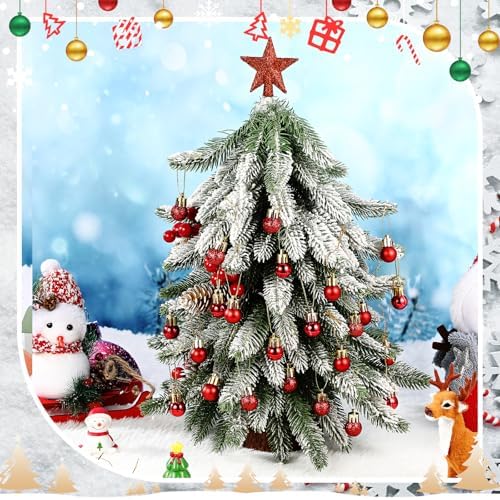 RoundFunny 25 Pcs Mini Christmas Balls Ornaments Set 0.79 Inch Christmas Day Ball Topper Star Tree Hanging Ornaments for Party Decoration(Red)