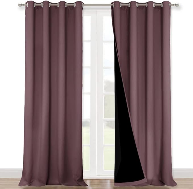 NICETOWN Full Shading Curtains 90 inches Long 2 Panels Set for Windows, Super Heavy-Duty Black Lined Blackout Curtains for Bedroom, Privacy Assured Window Treatment (Dry Rose, Pack of 2, 52 inches W)