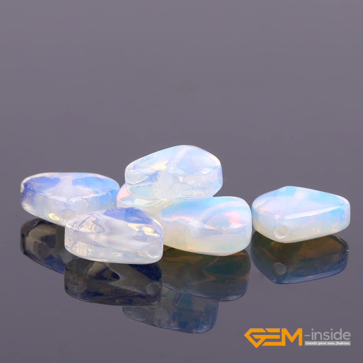 GEM-Inside 10mm Heart Charms White Cream Opalite Beads for Jewelry Making Full 15" Strand Power Energy Healing Chakra Stone Beads