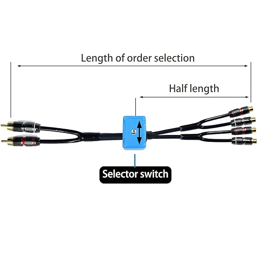 1.5ft Sound Channel swicher 2 male to 4 female RCA Switch Selector 2 in 1 Out R/L Stereo Audio 1 in 2 Out Stereo Audio Splitter with Mute Button No External Power Required CD Speaker dvd Player