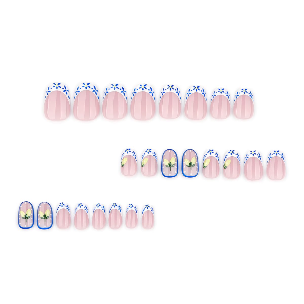 French Tip Press on Nails Short Oval Fake Nails with Fruit Floral Design Glossy Cute Nails Summer Beach Nails Press ons Artificial Full Cover Glue on Nails for Women Girls Kit 24Pcs
