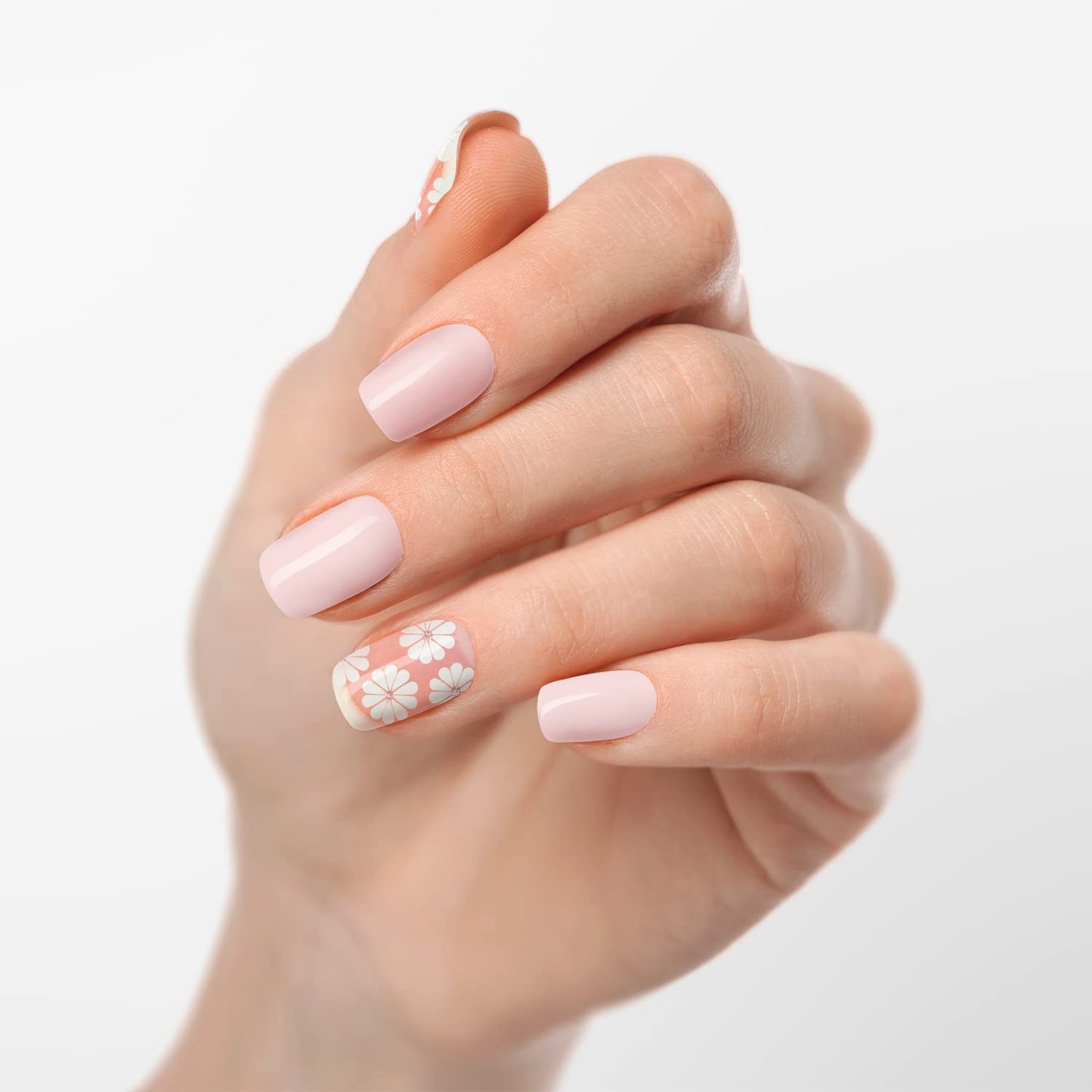 Adora Couture Semi Cured Gel Nail Strips with 20 Pieces - UV Gel Stickers, Manicure Kit, Easy Application Wraps Includes Prep Pads, Nail File, Wooden Stick - UV Light Required (Charming Daisy)