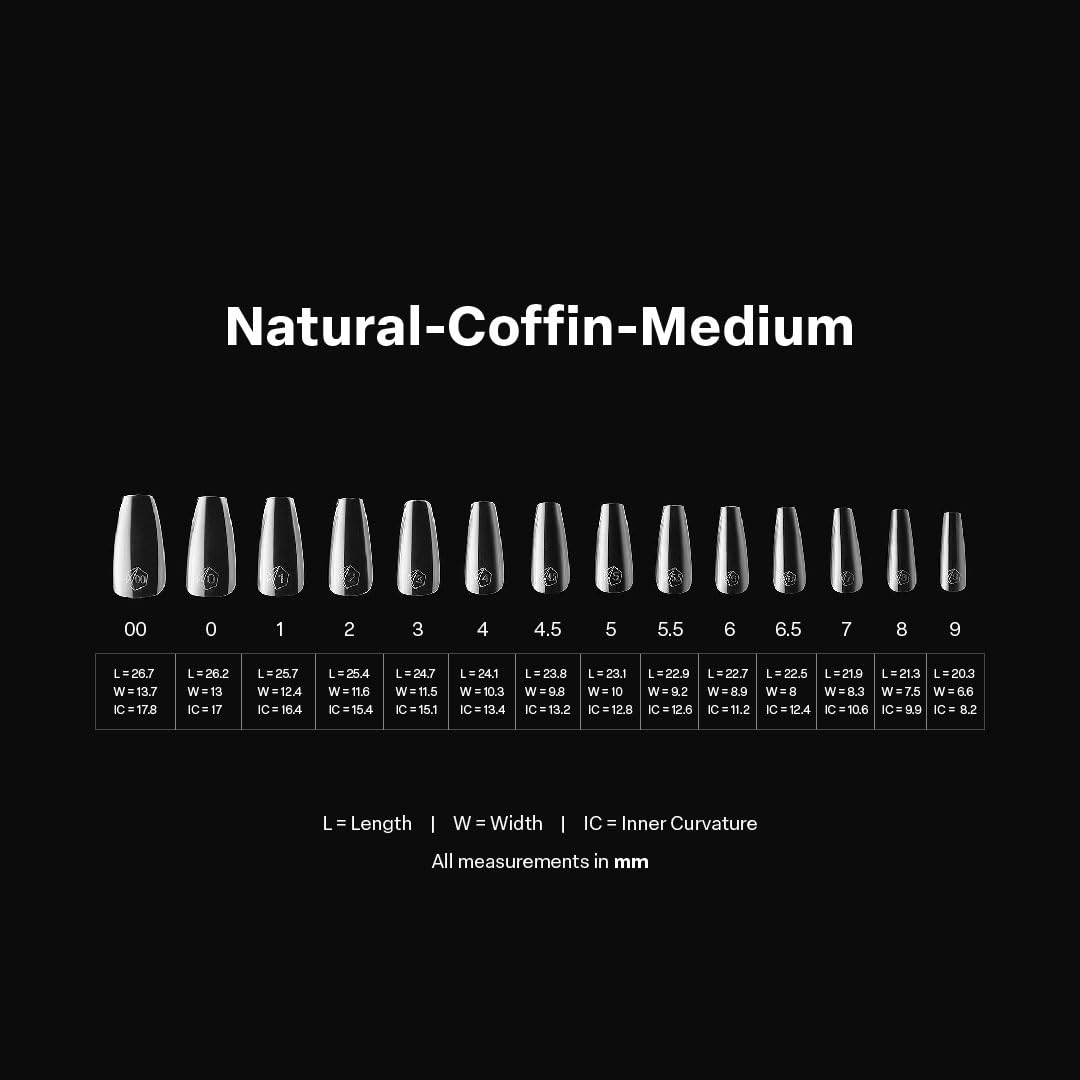 Apres Gel-X® Coffin Box of Nail Tips | 280 Gel-X Tips, Soft Tips, 14 Sizes 00-9 | Half-sizes Included (Natural Coffin Medium, 280 Count)