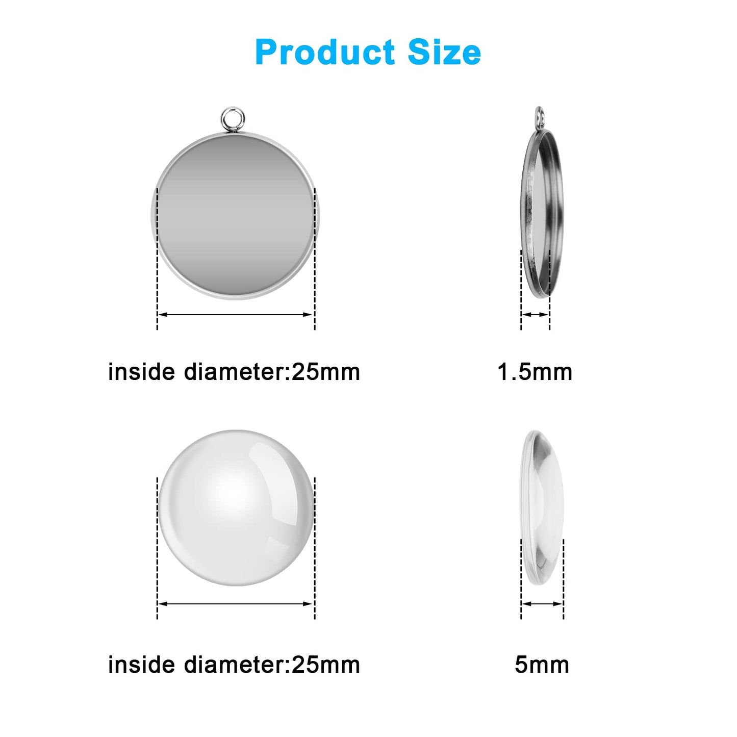 80Pcs Bezel Pendant Trays Blanks 25mm, Winspeed 40Pcs Silver Stainless Steel Bezel Trays and 40Pcs Clear Glass Cabochon Pendants for Jewelry Making, DIY Blank Pendant Trays Kit for Crafts