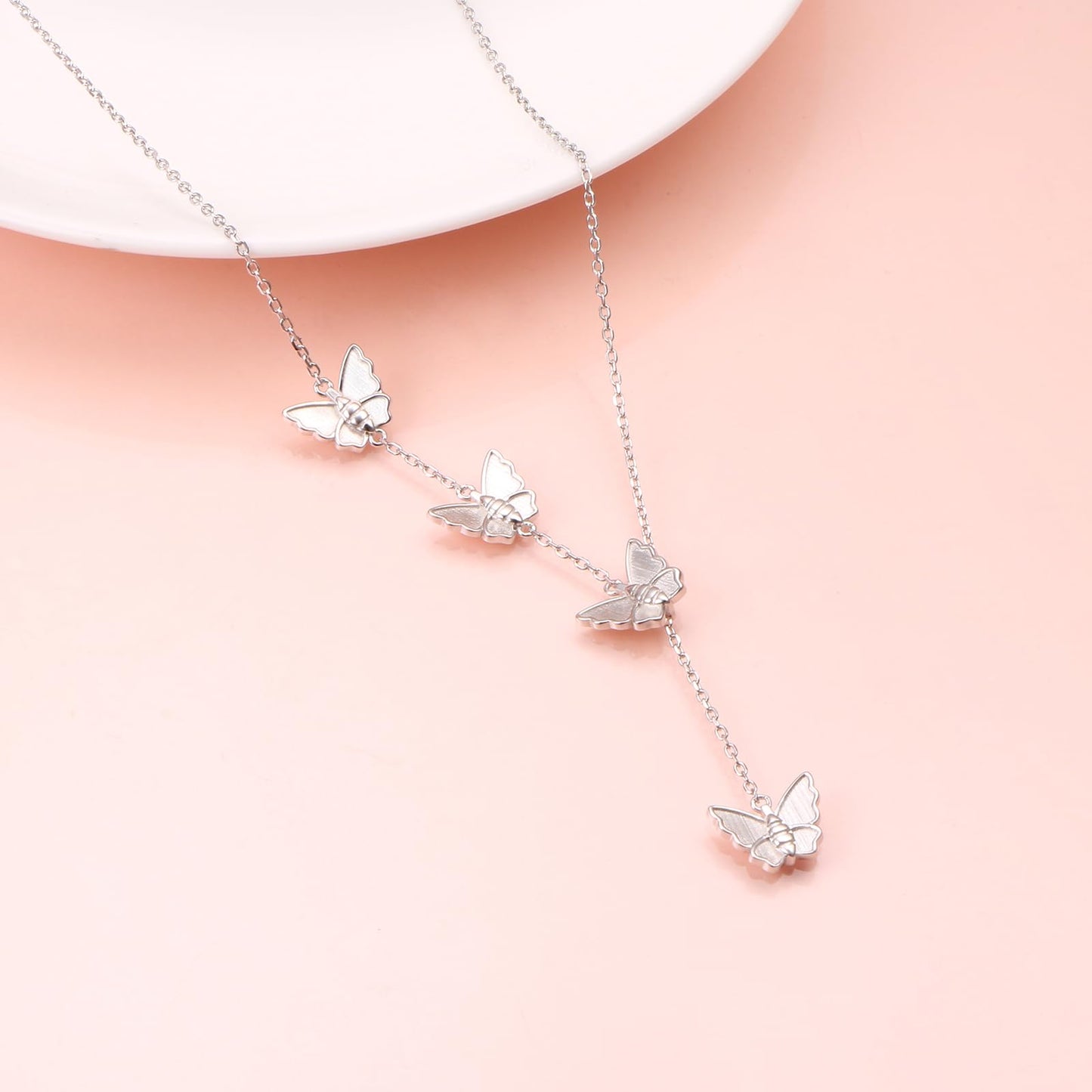 DAOCHONG Butterfly Y Shaped Lariat Necklace Sterling Silver Lariat Long Chain Drop Adjustable Necklace Layered Necklace 30"